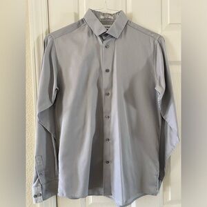 2 Calvin Klein Boys' Long Sleeve Sateen Dress Shirts with Buttoned Cuffs Size 18